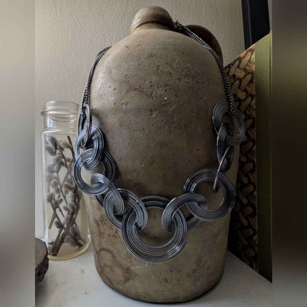 Dark Gunmetal Eternity Link Chain Necklace 